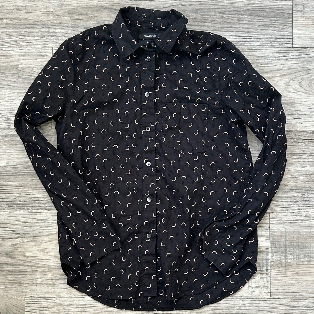 Madewell Shrunken Black Button Down w/ Crescent Moons Sz XS